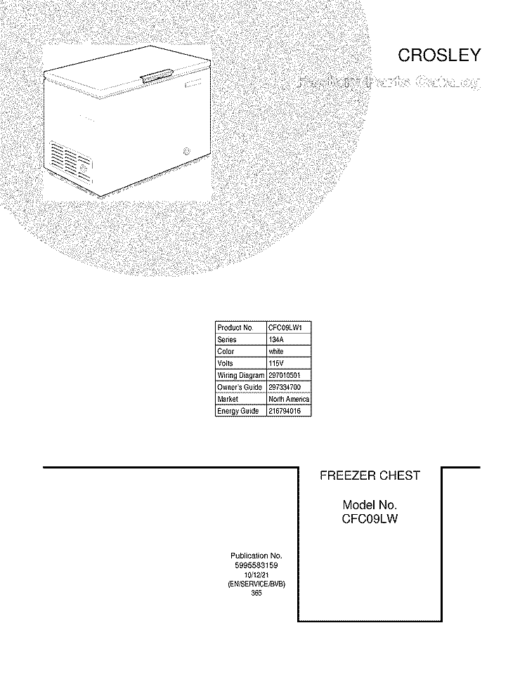 COVER Diagram and Parts List for CFC09LW1  Crosley Freezer