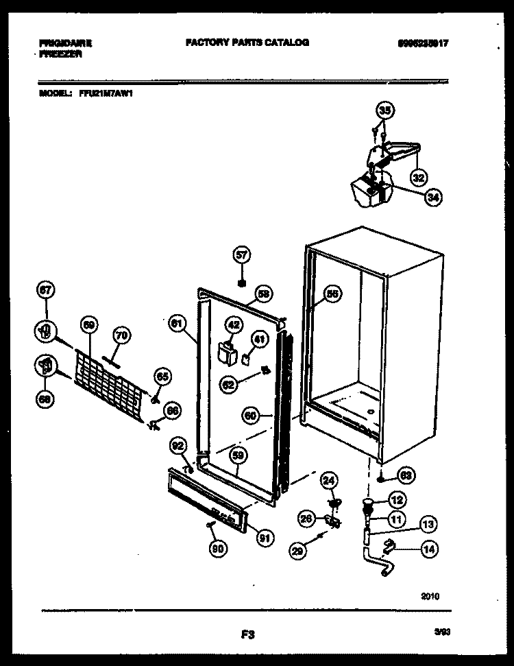CABINET PARTS Diagram and Parts List for FFU21M7AW1  Frigidaire Freezer