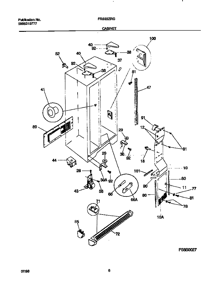 CABINET Diagram and Parts List for FRS22ZRGB1  Frigidaire Refrigerator