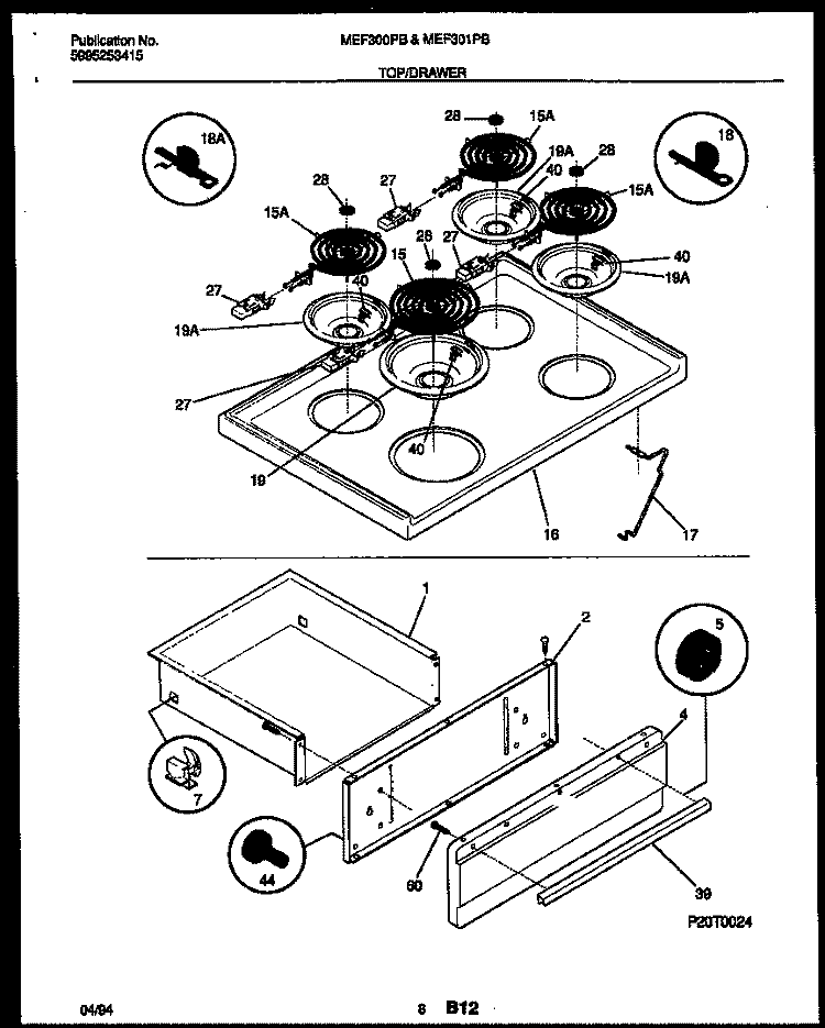 COOKTOP AND DRAWER PARTS Diagram and Parts List for MEF301PBWA  Frigidaire Range