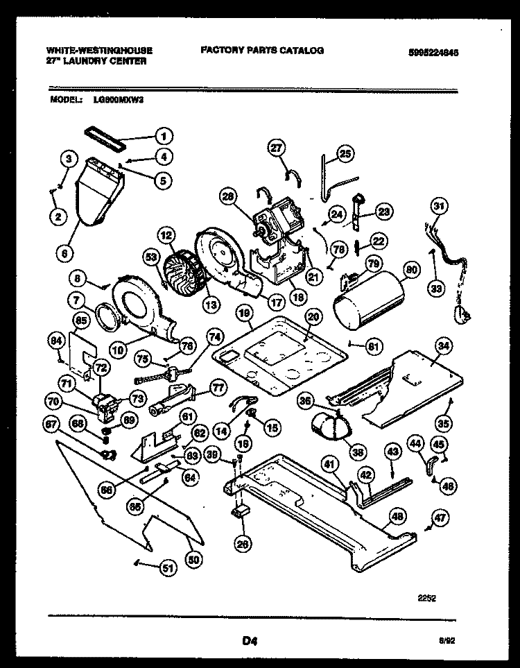 MOTOR AND BLOWER PARTS Diagram and Parts List for LG600MXD3  Frigidaire Washer Dryer Combo