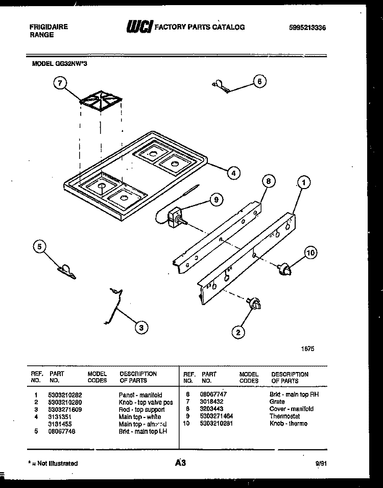 COOKTOP PARTS Diagram and Parts List for GG32NW3  Frigidaire Range