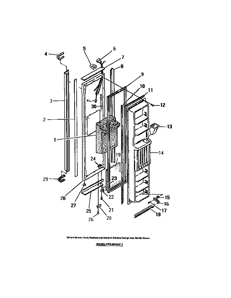 FREEZER COMPARTMENT DOOR, DISPENSER Diagram and Parts List for FPE26VWCW1  Frigidaire Refrigerator