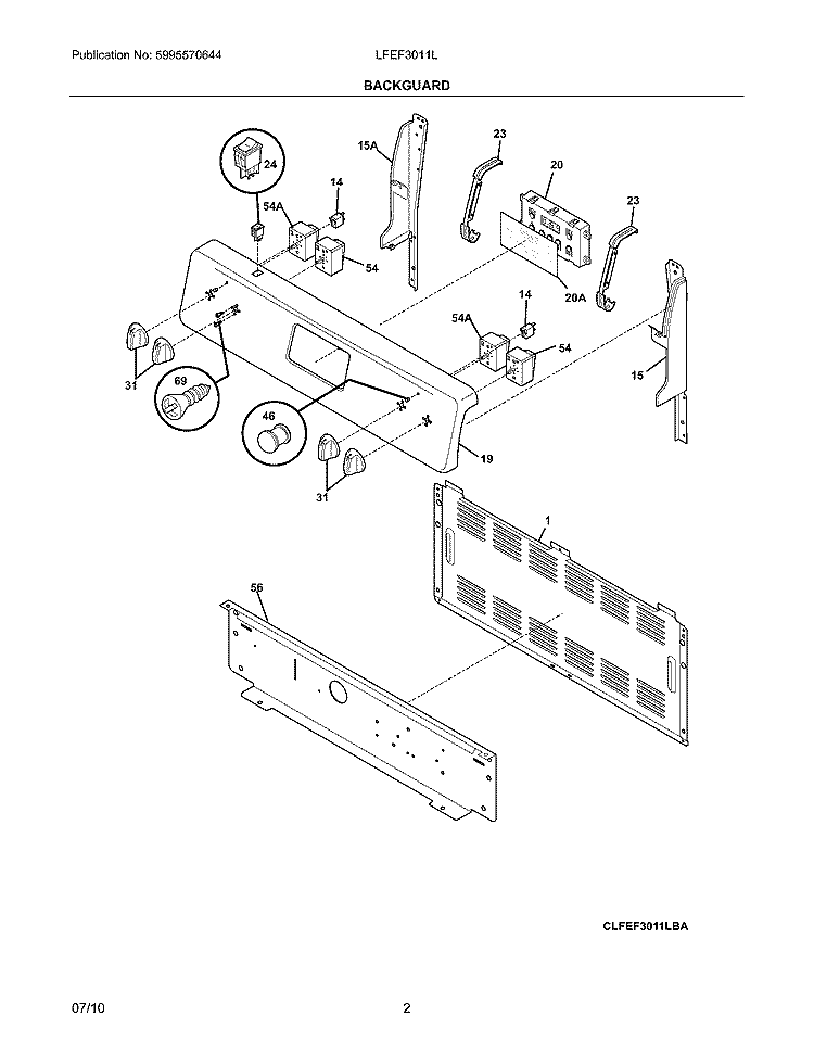 BACKGUARD Diagram and Parts List for LFEF3011LBA  Frigidaire Range