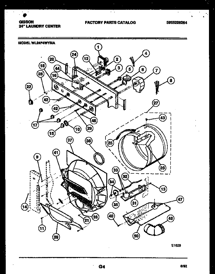 CONTROL, DRUM AND BLOWER PARTS Diagram and Parts List for WL24F4WYMA  Gibson Washer