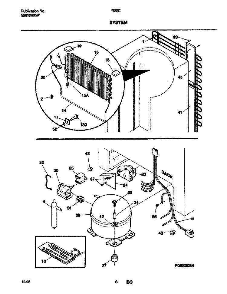 SYSTEM Diagram and Parts List for R22CW3  Frigidaire Freezer