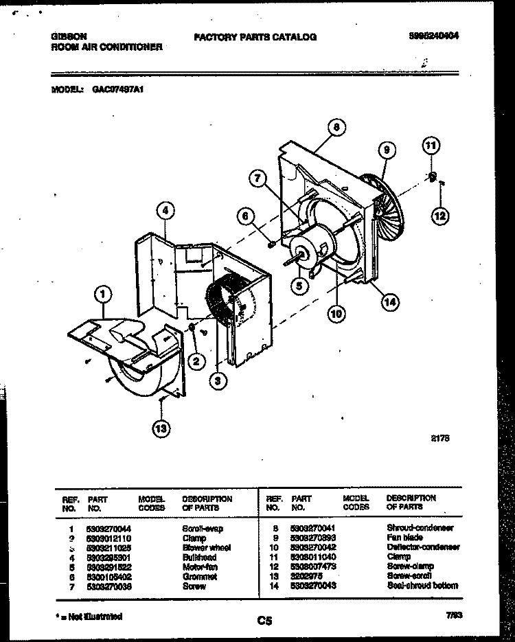 AIR HANDLING PARTS Diagram and Parts List for GAC074S7A1  Gibson Air Conditioner