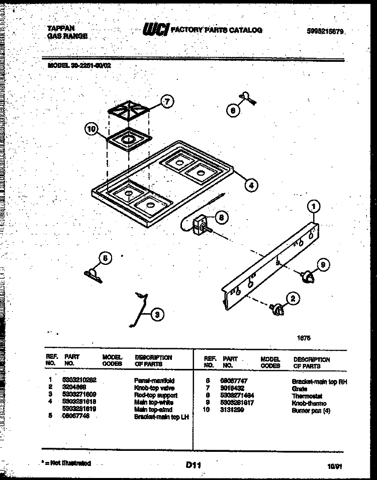 COOKTOP PARTS Diagram and Parts List for 30-2251-00-02  Tappan Range