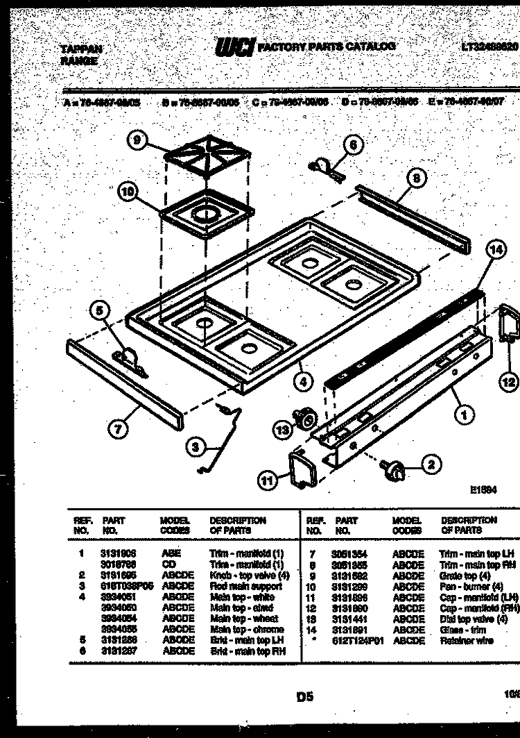 COOKTOP PARTS Diagram and Parts List for 76-4667-32-06  Tappan Microwave Oven Combo