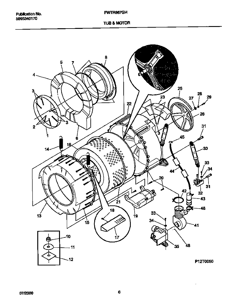 WSHR TUB, MOTOR Diagram and Parts List for FWTR867GHQ0  Frigidaire Washer