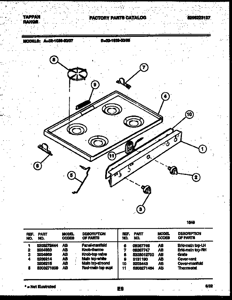 COOKTOP PARTS Diagram and Parts List for 32-1039-23-07  Tappan Range