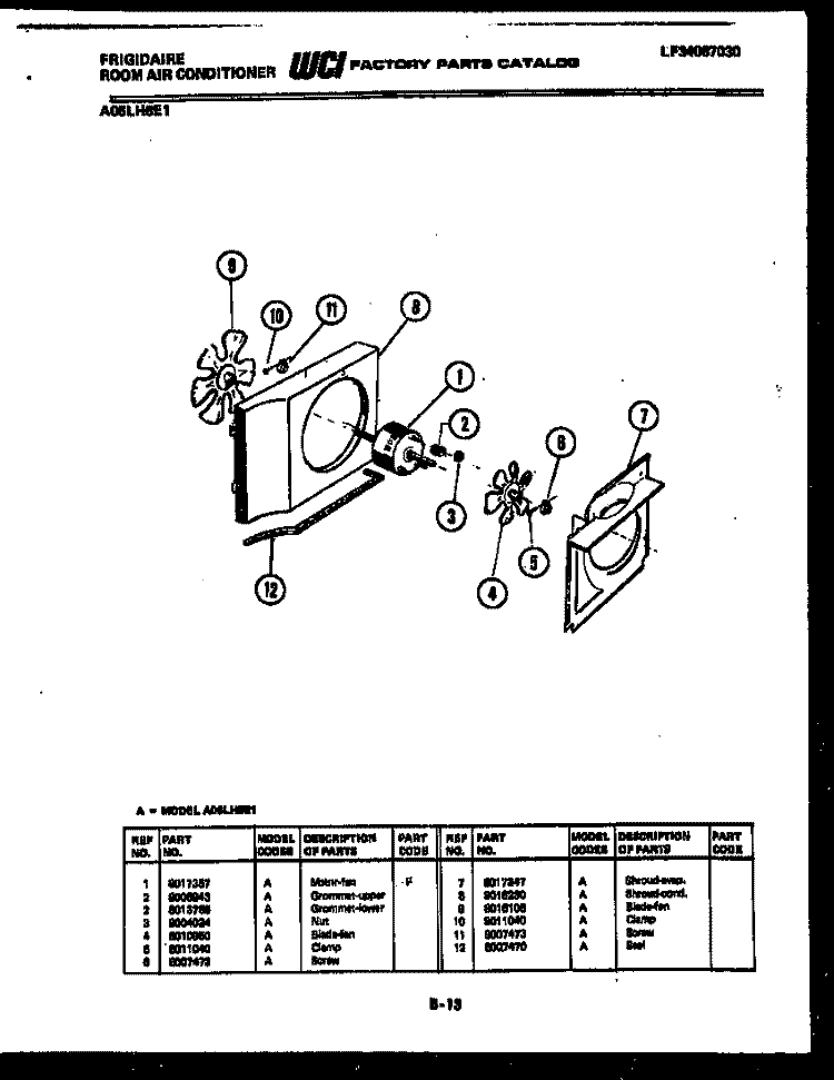 AIR HANDLING PARTS Diagram and Parts List for A06LH8E1  Frigidaire Air Conditioner
