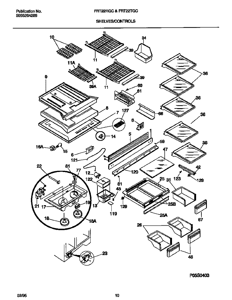 SHELVES / CONTROLS Diagram and Parts List for FRT22RGCD0  Frigidaire Refrigerator