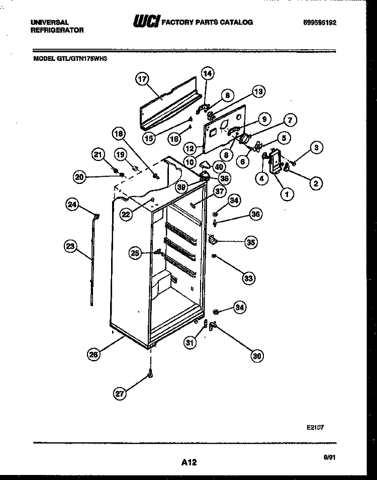 CABINET PARTS Diagram and Parts List for GTL175BH3  Uni Refrigerator