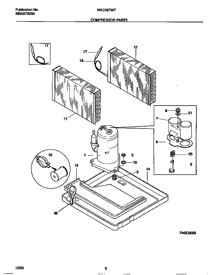 COMPRESSOR PARTS Diagram and Parts List for WAC067W7A5  Frigidaire Air Conditioner