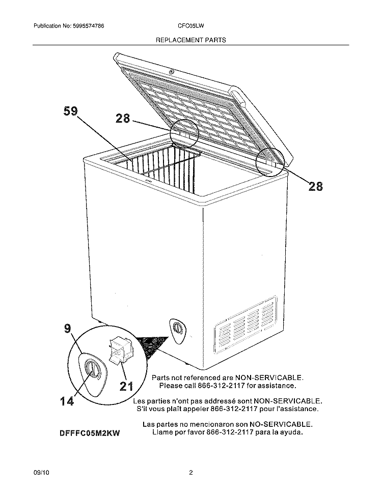 REPLACEMENT PARTS Diagram and Parts List for CFC05LW  Crosley Freezer