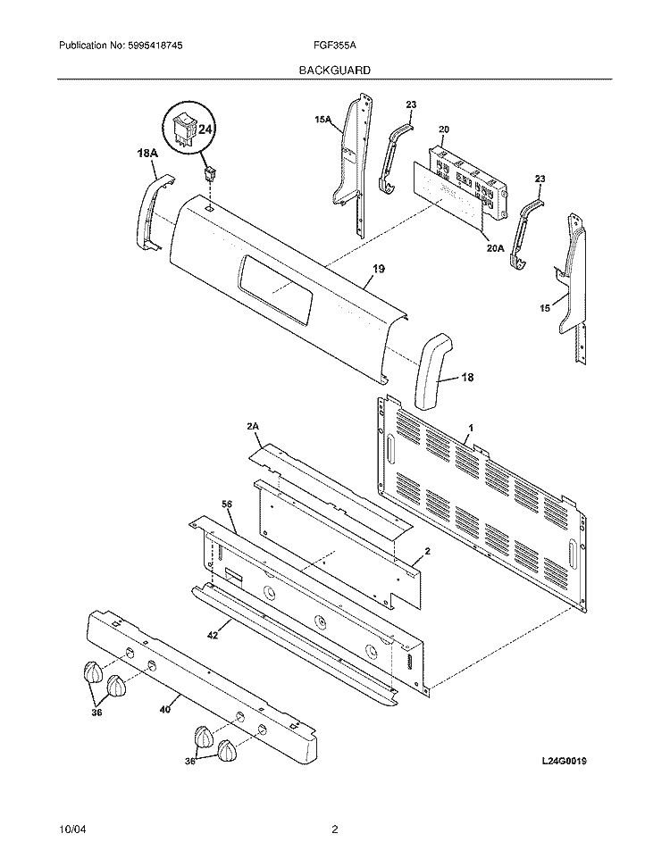BACKGUARD Diagram and Parts List for FGF355AWH  Frigidaire Range