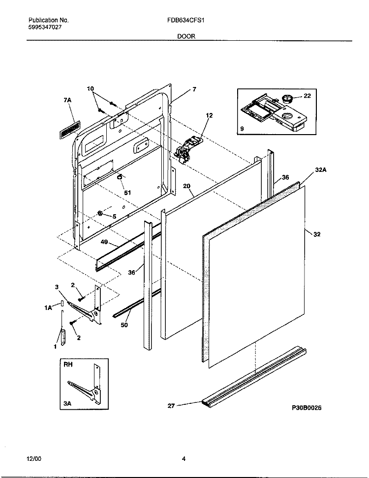 DOOR Diagram and Parts List for FDB634CFS1  Frigidaire Dishwasher