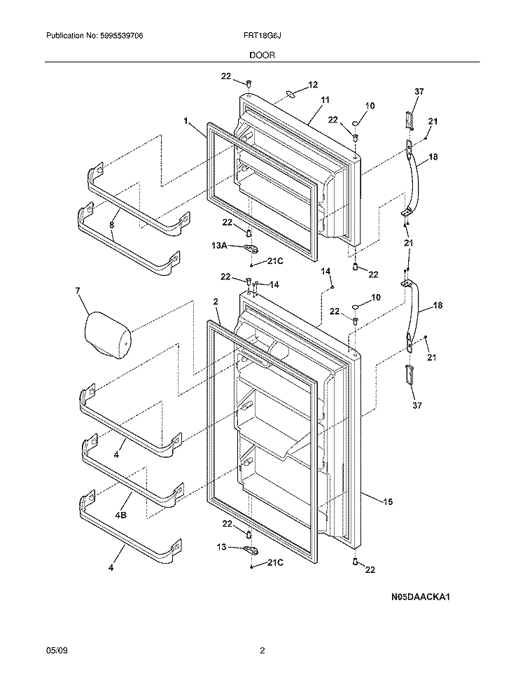 DOOR Diagram and Parts List for FRT18G6JB4  Frigidaire Refrigerator