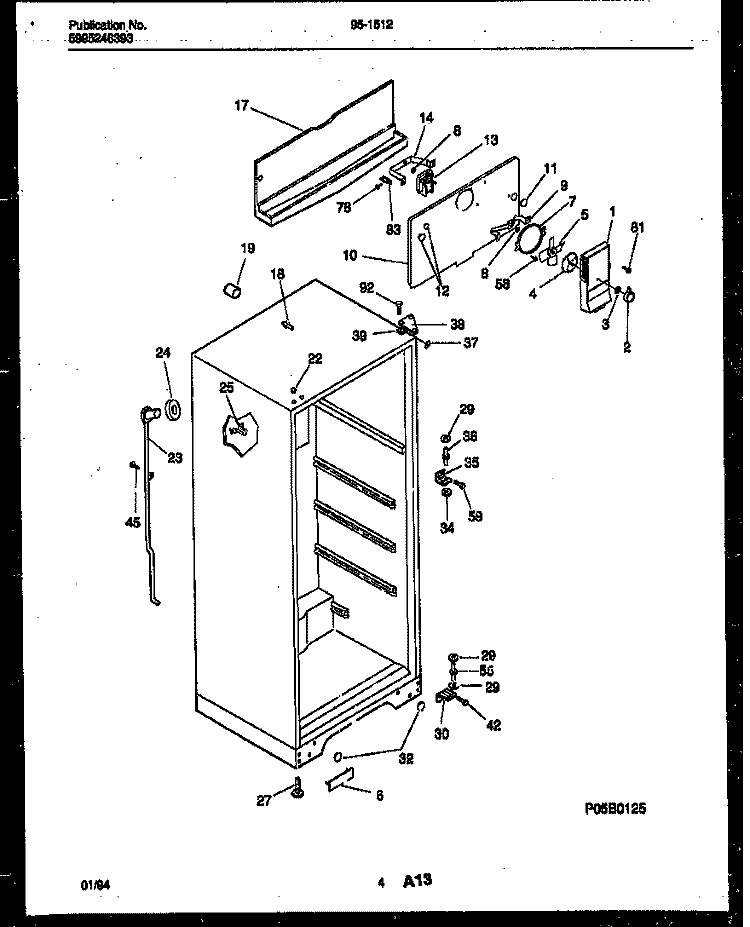 CABINET PARTS Diagram and Parts List for 95-1512-23-01  Tappan Refrigerator