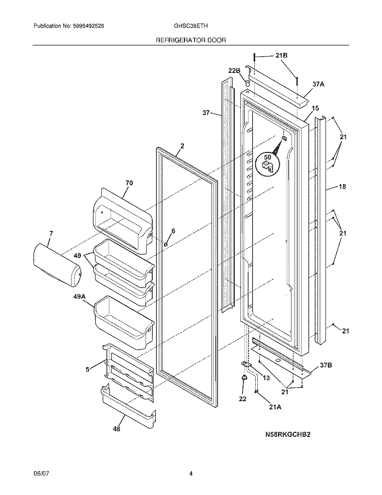 REFRIGERATOR DOOR Diagram and Parts List for GHSC39ETHB1  Frigidaire Refrigerator