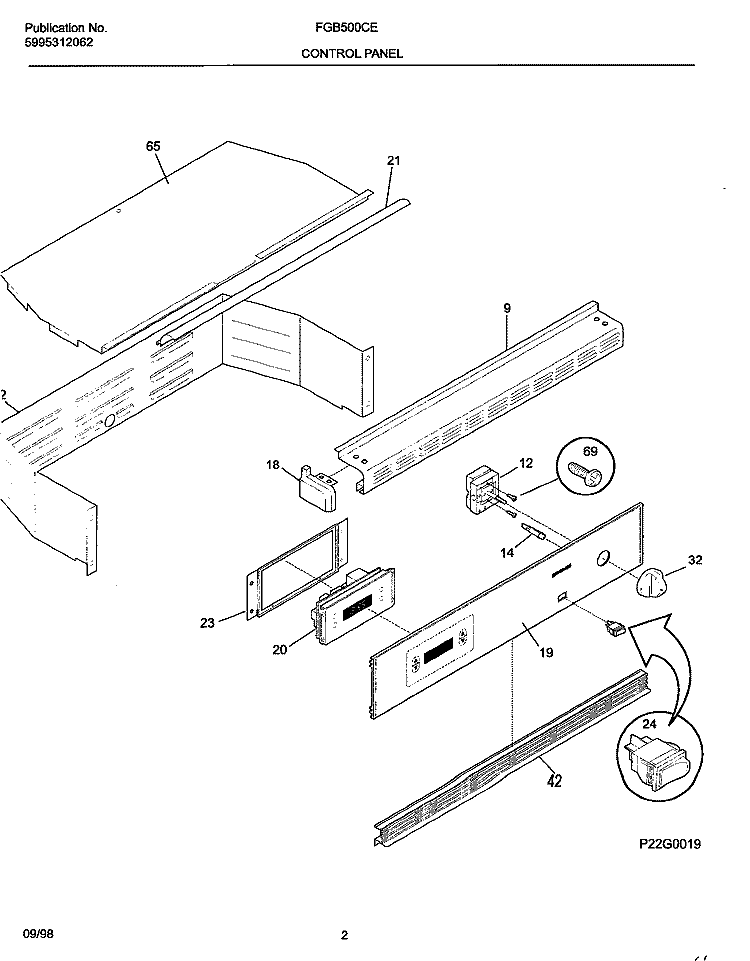 CONTROL PANEL Diagram and Parts List for FGB500CESG  Frigidaire Wall Oven