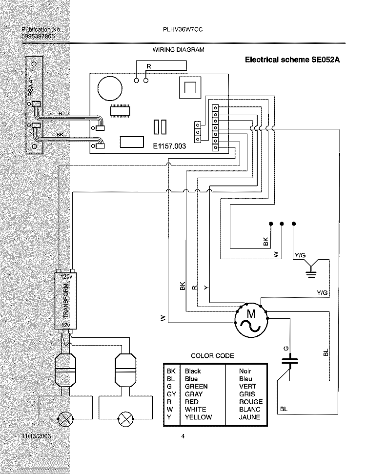 WIRING DIAGRAM Diagram and Parts List for PLHV36W7CC  Electrolux Range Hood
