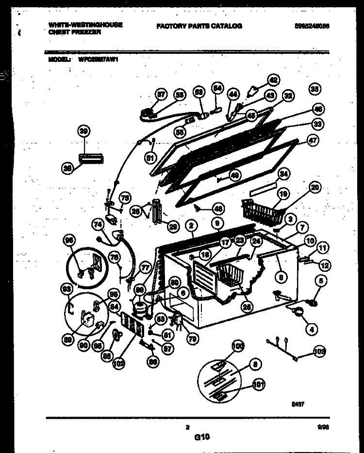 CHEST FREEZER PARTS Diagram and Parts List for WFC25M7AW1  Frigidaire Freezer