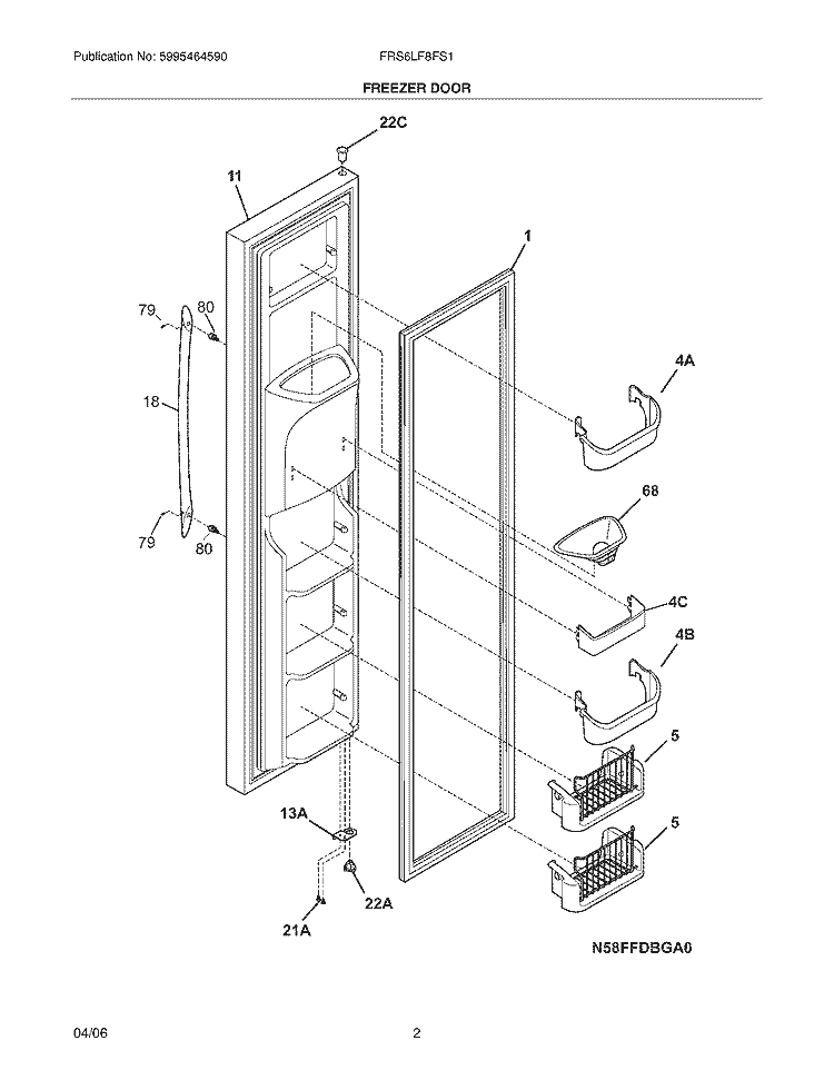FREEZER DOOR Diagram and Parts List for FRS6LF8FS1  Frigidaire Refrigerator