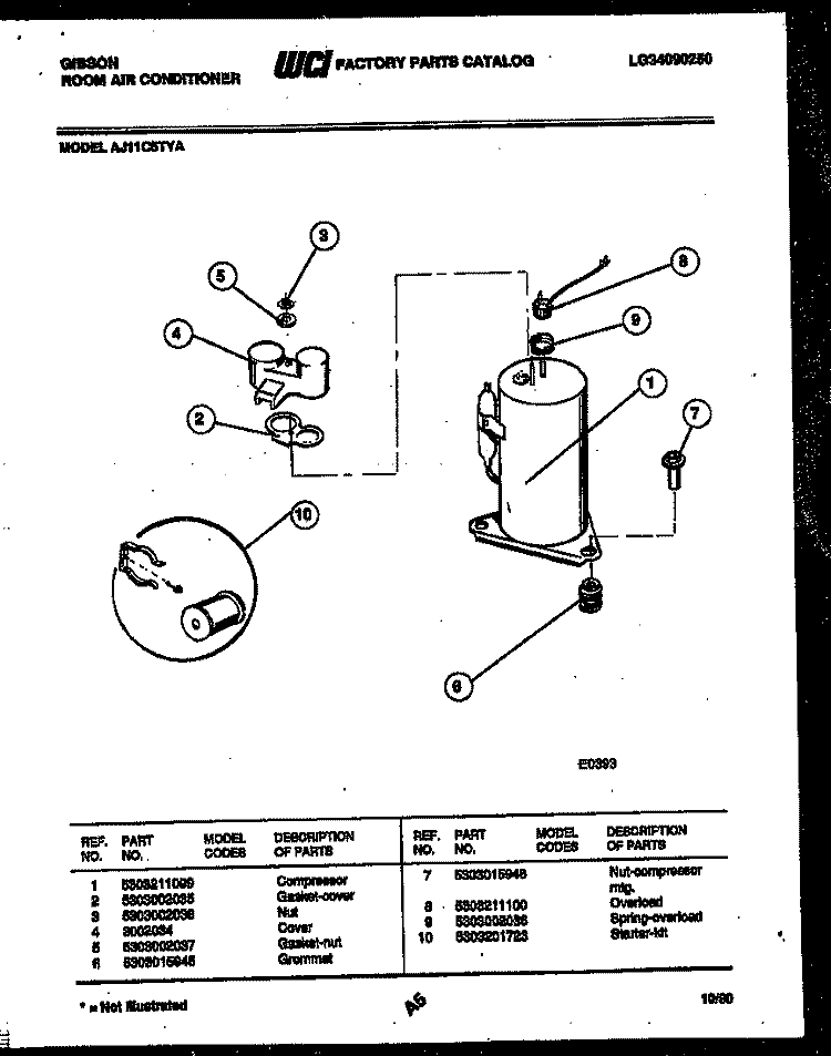 COMPRESSOR PARTS Diagram and Parts List for AJ11C5TYA  Gibson Air Conditioner