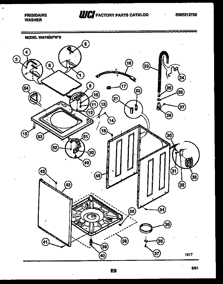 CABINET PARTS Diagram and Parts List for WA7400PW0  Frigidaire Washer