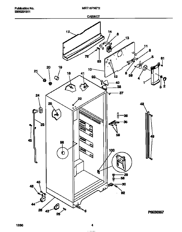 CABINET Diagram and Parts List for MRT16PNED2  Frigidaire Refrigerator