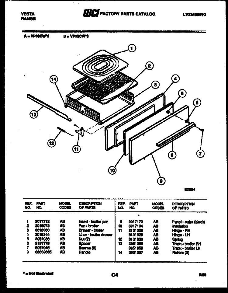 BROILER DRAWER PARTS Diagram and Parts List for VP30CW3  Tappan Range