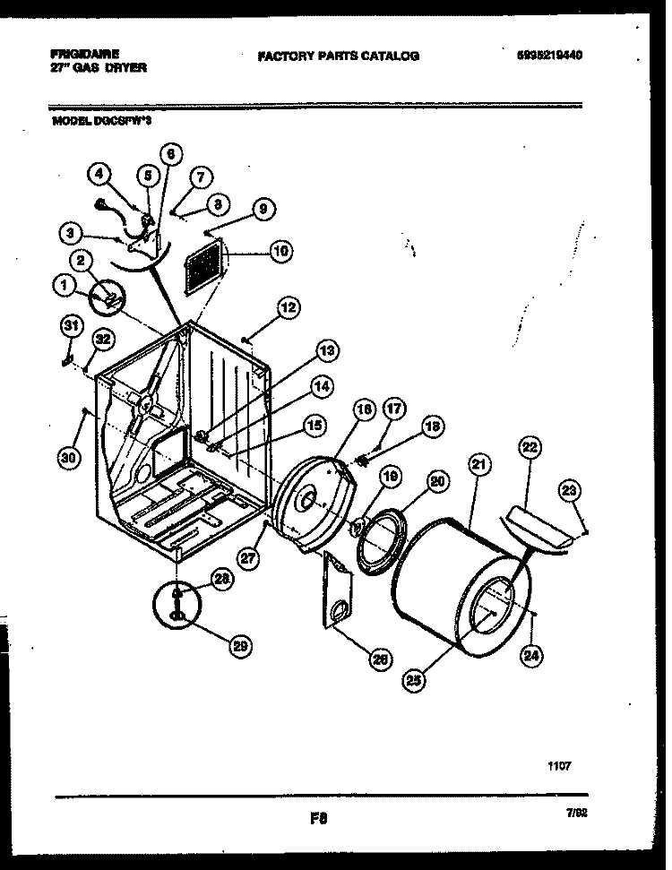 CABINET AND COMPONENT PARTS Diagram and Parts List for DGCSFW3  Frigidaire Dryer