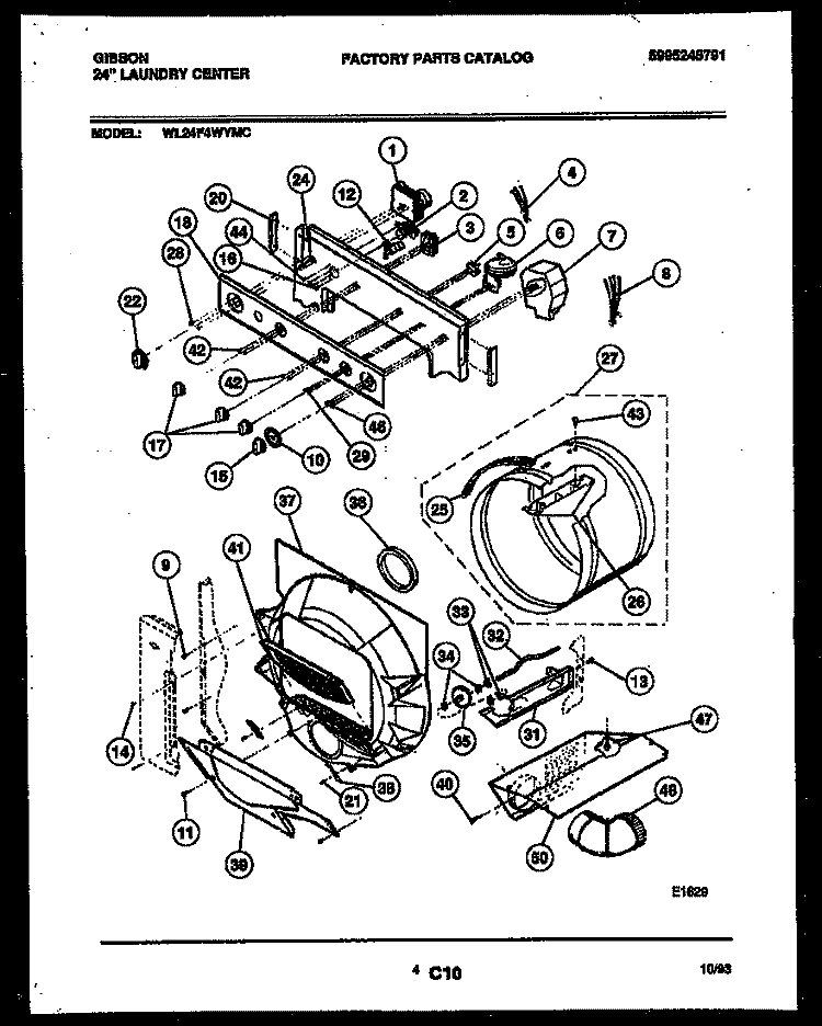 CONTROL, DRUM AND BLOWER PARTS Diagram and Parts List for WL24F4WYMC  Gibson Washer