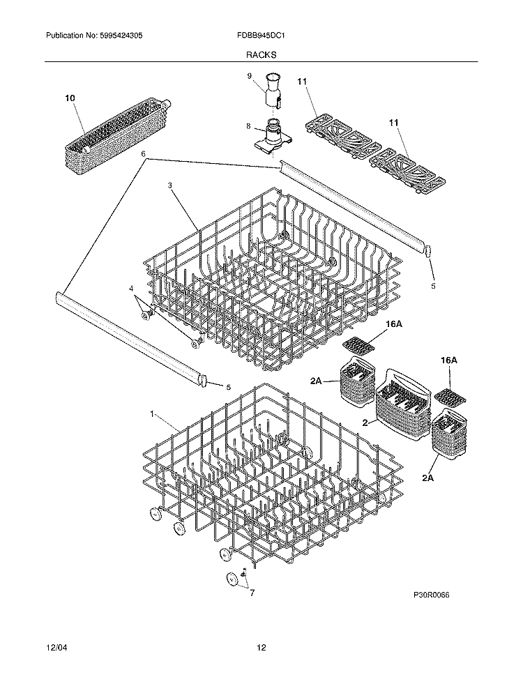 RACKS Diagram and Parts List for FDBB945DC1  Frigidaire Dishwasher