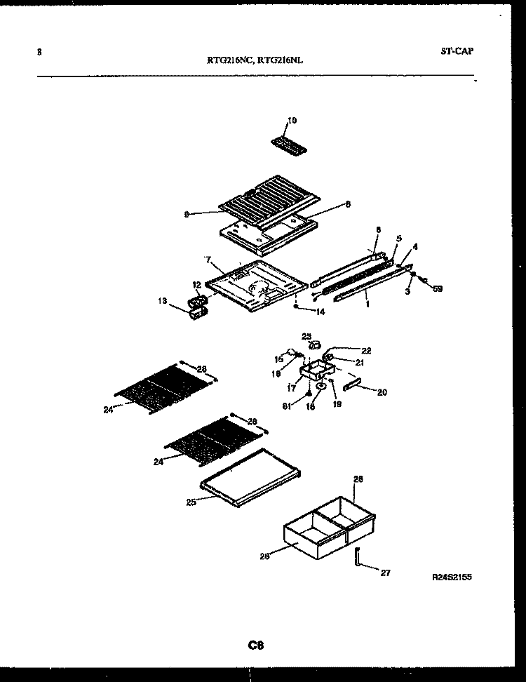 SHELVES AND SUPPORTS Diagram and Parts List for RTG216NCD1  Frigidaire Refrigerator