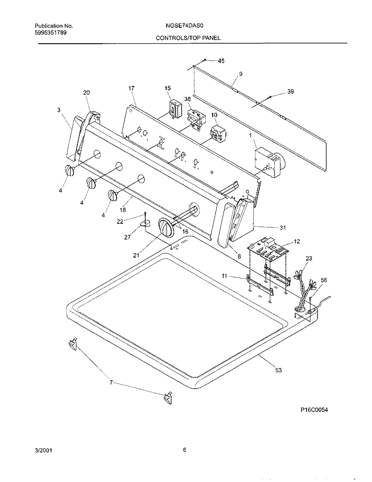 CONTROL PANEL Diagram and Parts List for NGSE74DAS0  Frigidaire Dryer