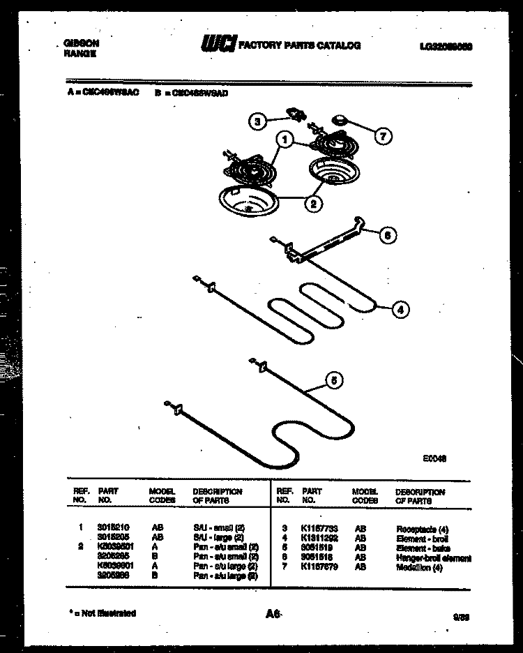 BROILER PARTS Diagram and Parts List for CEC4S6WSAD  Gibson Range