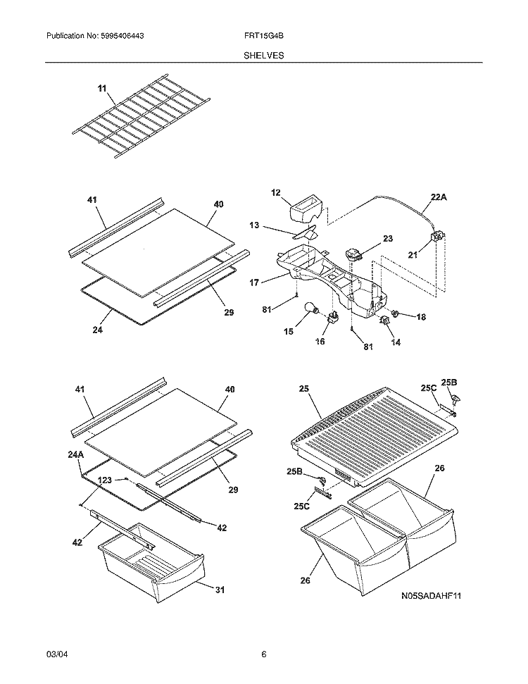 SHELVES Diagram and Parts List for FRT15G4BQ3  Frigidaire Refrigerator