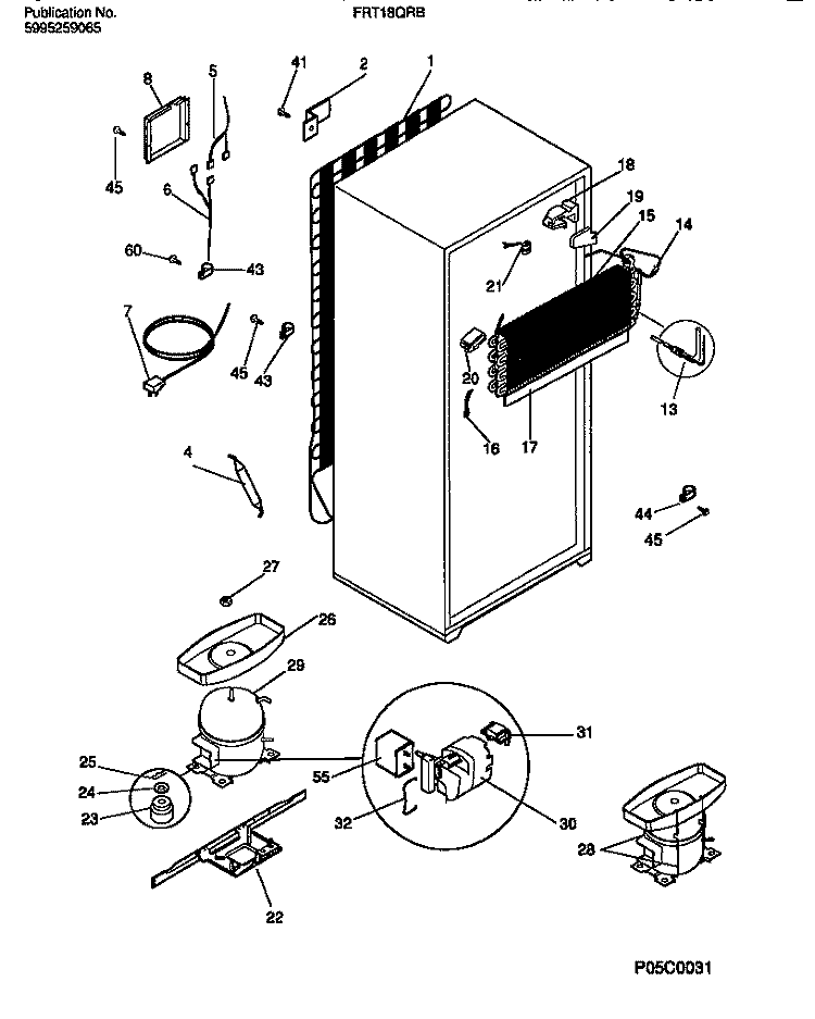 COOLING SYSTEM Diagram and Parts List for FRT18QRBW2  Frigidaire Refrigerator