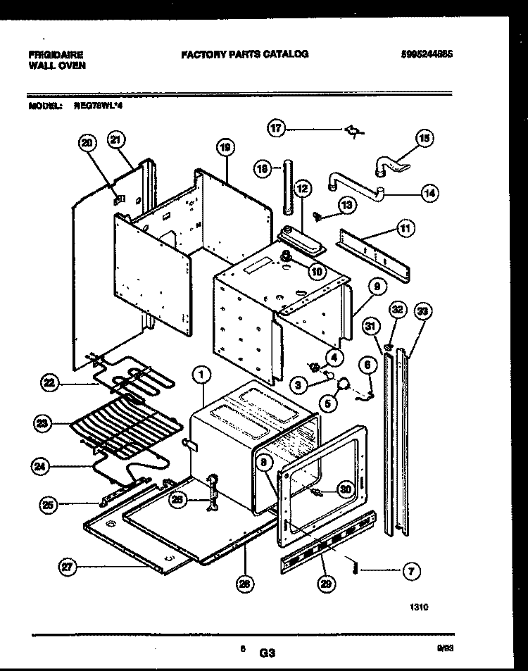 BODY PARTS Diagram and Parts List for REG78WL4  Frigidaire Wall Oven