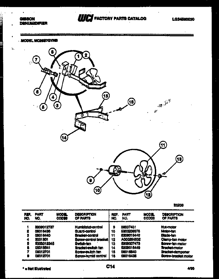 AIR CONTROL PARTS Diagram and Parts List for MC25S7GYNB  Gibson Dehumidifier