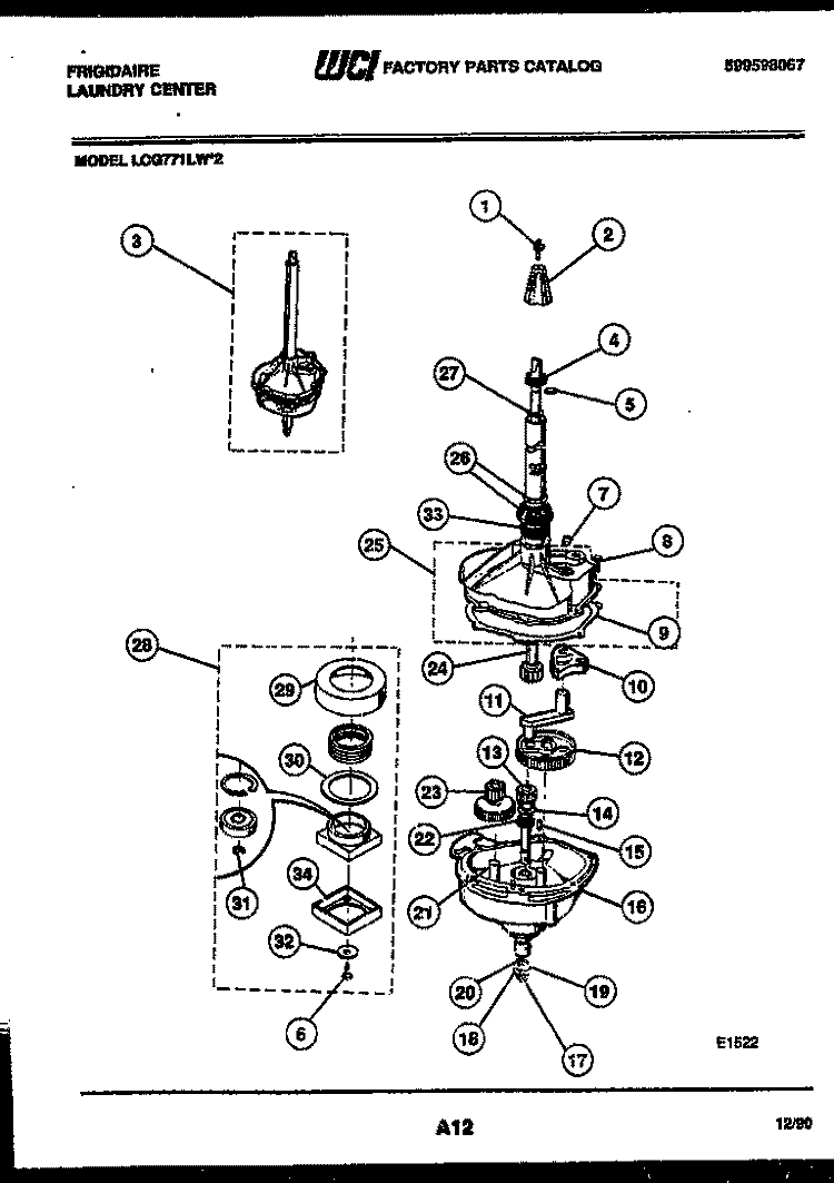 TRANSMISSION PARTS Diagram and Parts List for LCG771LW2  Frigidaire Washer Dryer Combo
