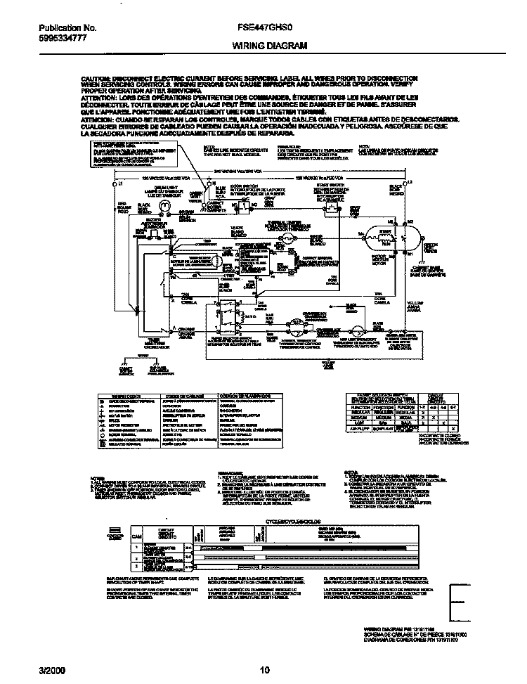 131911100 WIRING DIAGRAM Diagram and Parts List for FSE447GHS0  Frigidaire Dryer