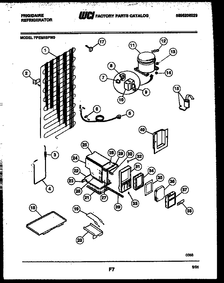 SYSTEM AND AUTOMATIC DEFROST PARTS Diagram and Parts List for FPEM18PW0  Frigidaire Refrigerator