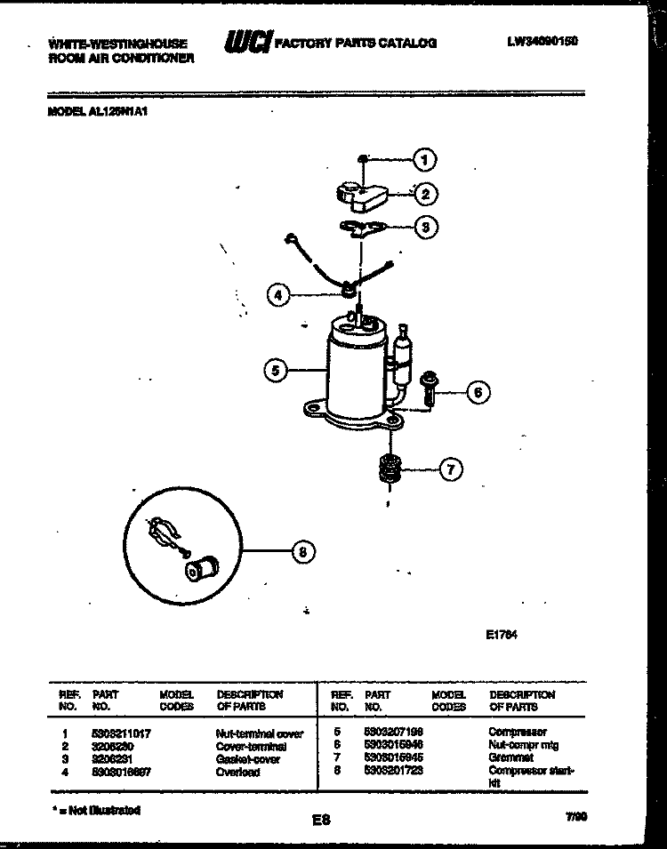 COMPRESSOR PARTS Diagram and Parts List for AL125N1A1  Frigidaire Air Conditioner