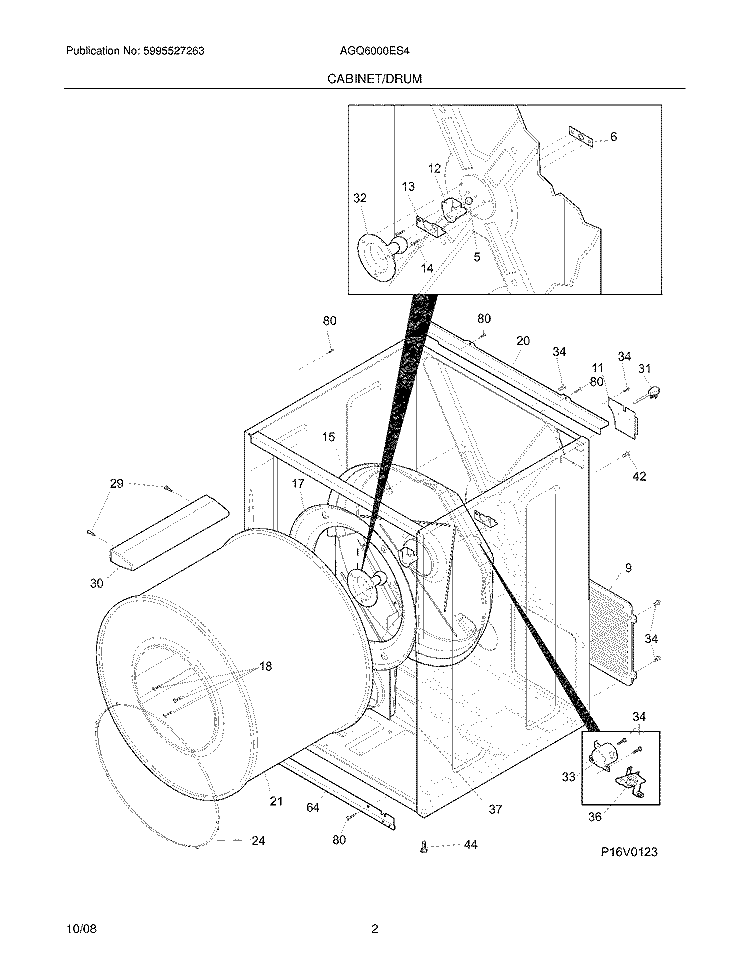 CABINET/DRUM Diagram and Parts List for AGQ6000ES4  Frigidaire Dryer