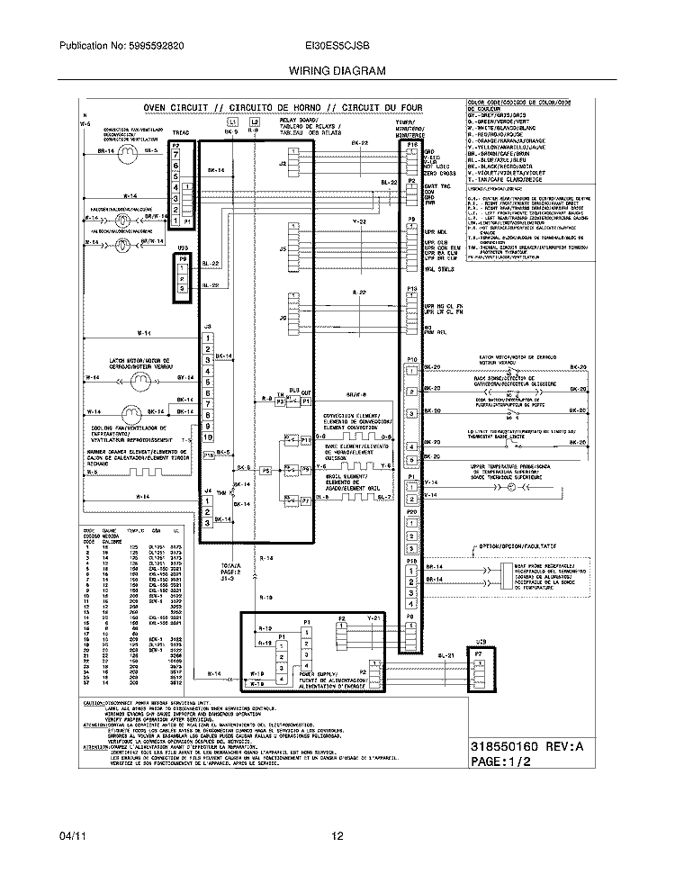 WIRING DIAGRAM Diagram and Parts List for EI30ES5CJSB  Electrolux Range