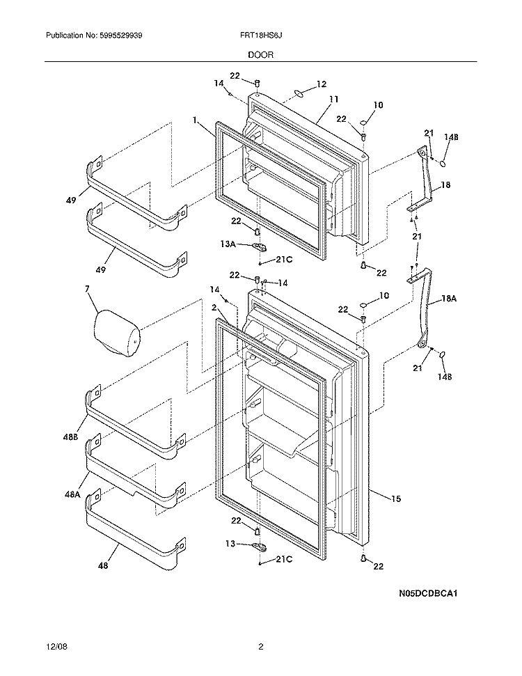DOOR Diagram and Parts List for FRT18HS6JM4  Frigidaire Refrigerator